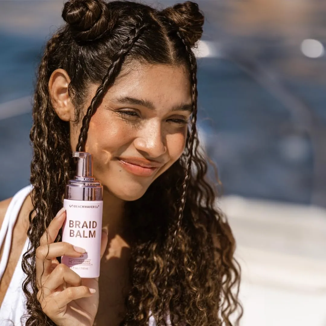 Beachwaver Braid Balm Pre-Braid Prep - Frizz-Taming Hair Primer Foam to Strengthen and Reduce Flyaways with Hix Vegan Bond Multiplers - Create Heatless Curls with Braids - for All Hair Types (4 Fl Oz)