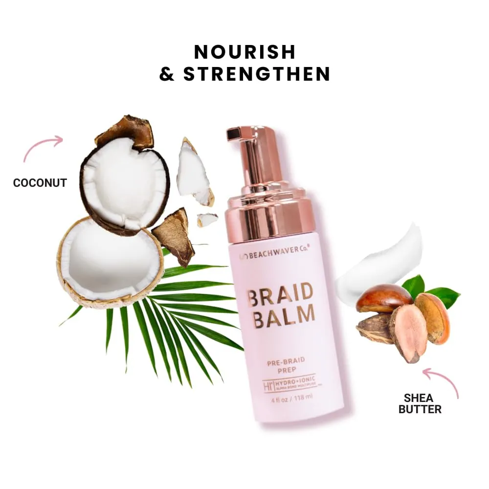 Beachwaver Braid Balm Pre-Braid Prep - Frizz-Taming Hair Primer Foam to Strengthen and Reduce Flyaways with Hix Vegan Bond Multiplers - Create Heatless Curls with Braids - for All Hair Types (4 Fl Oz)
