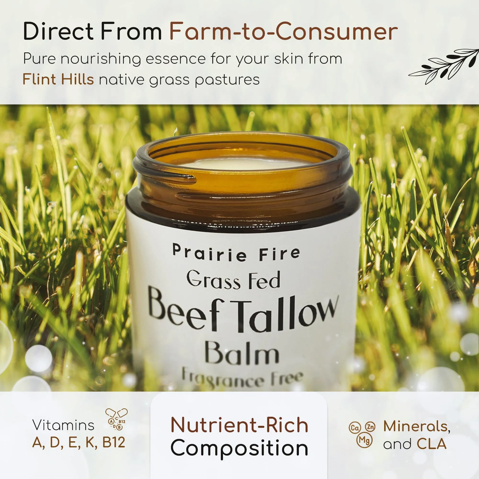 Beef Tallow Balm - 8 oz - Organic Grass Fed and Finished - Made in USA - Moisturizing Skin Care