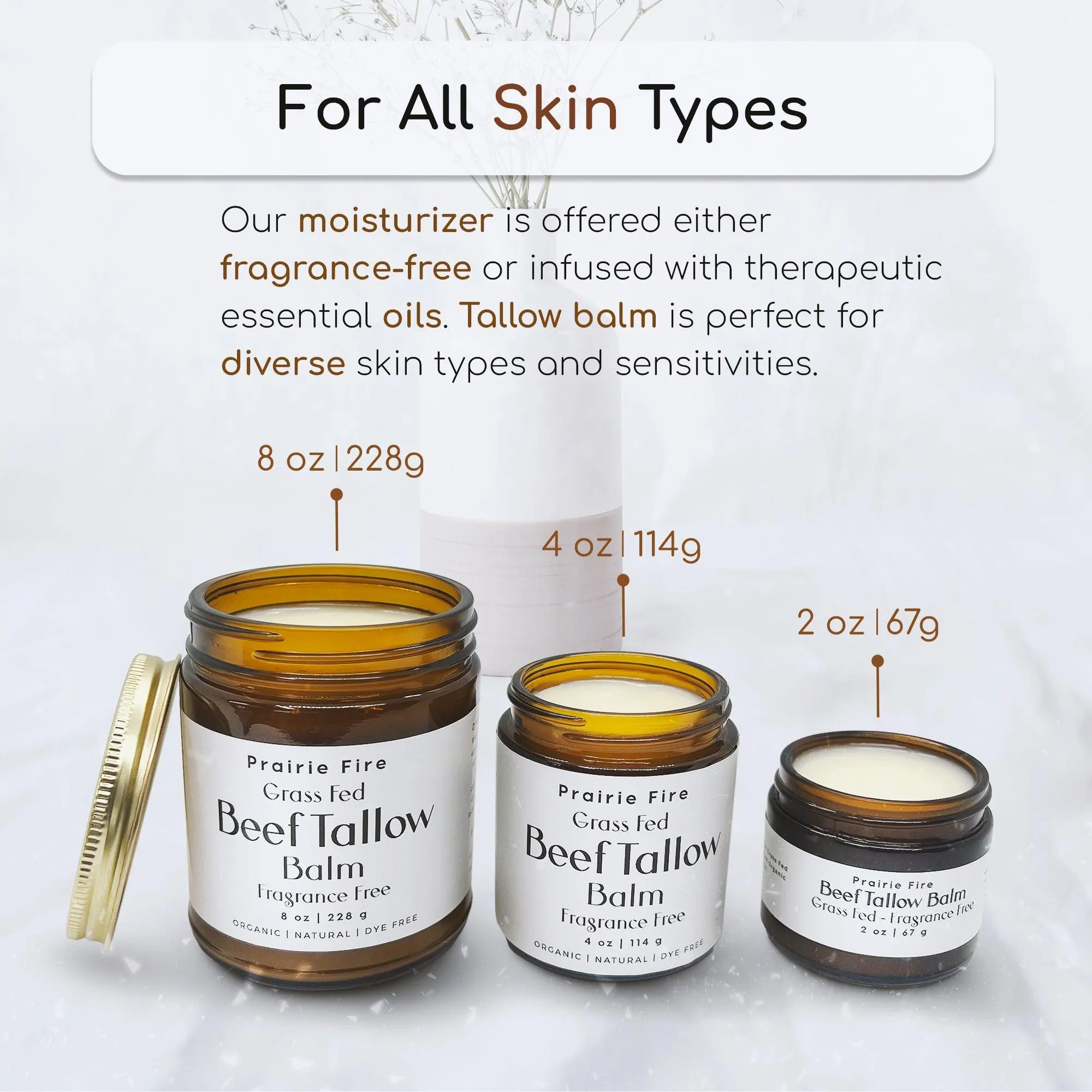 Beef Tallow Balm - 8 oz - Organic Grass Fed and Finished - Made in USA - Moisturizing Skin Care