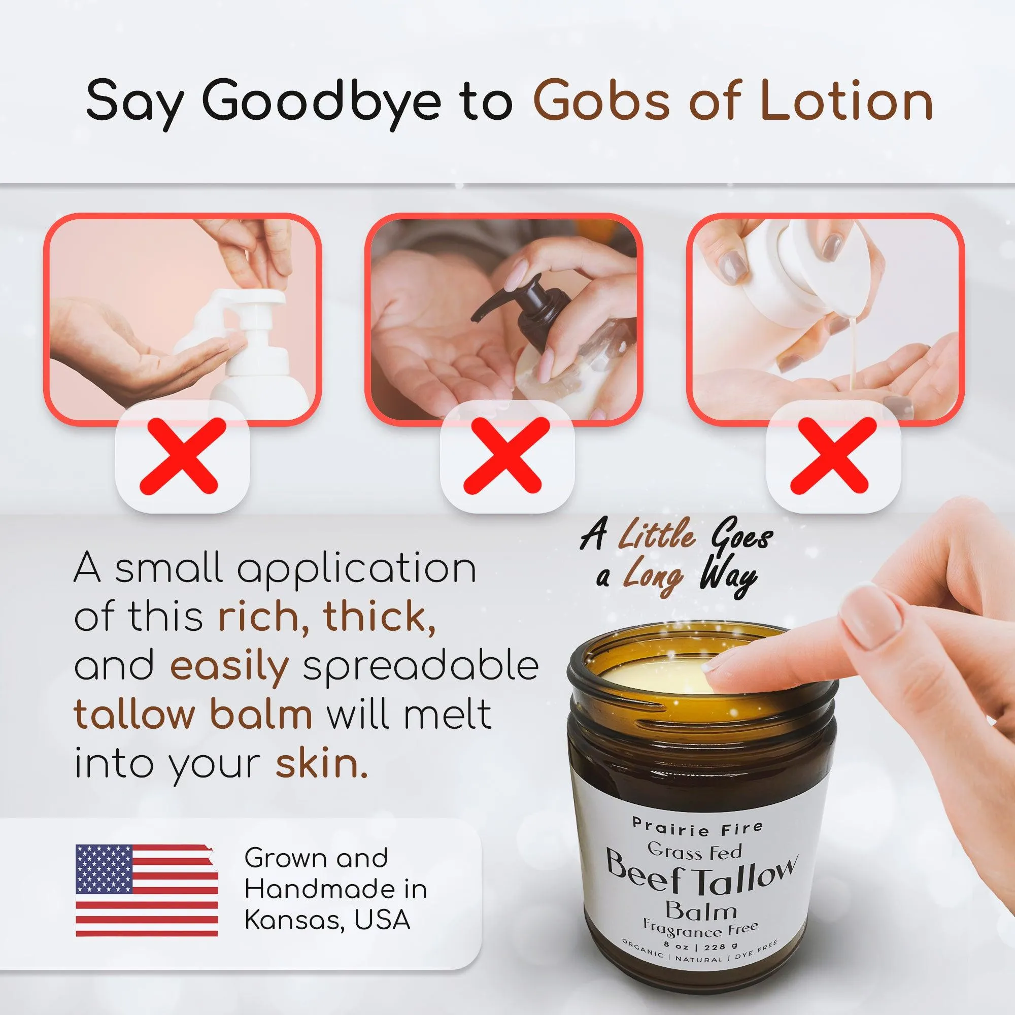 Beef Tallow Balm - 8 oz - Organic Grass Fed and Finished - Made in USA - Moisturizing Skin Care