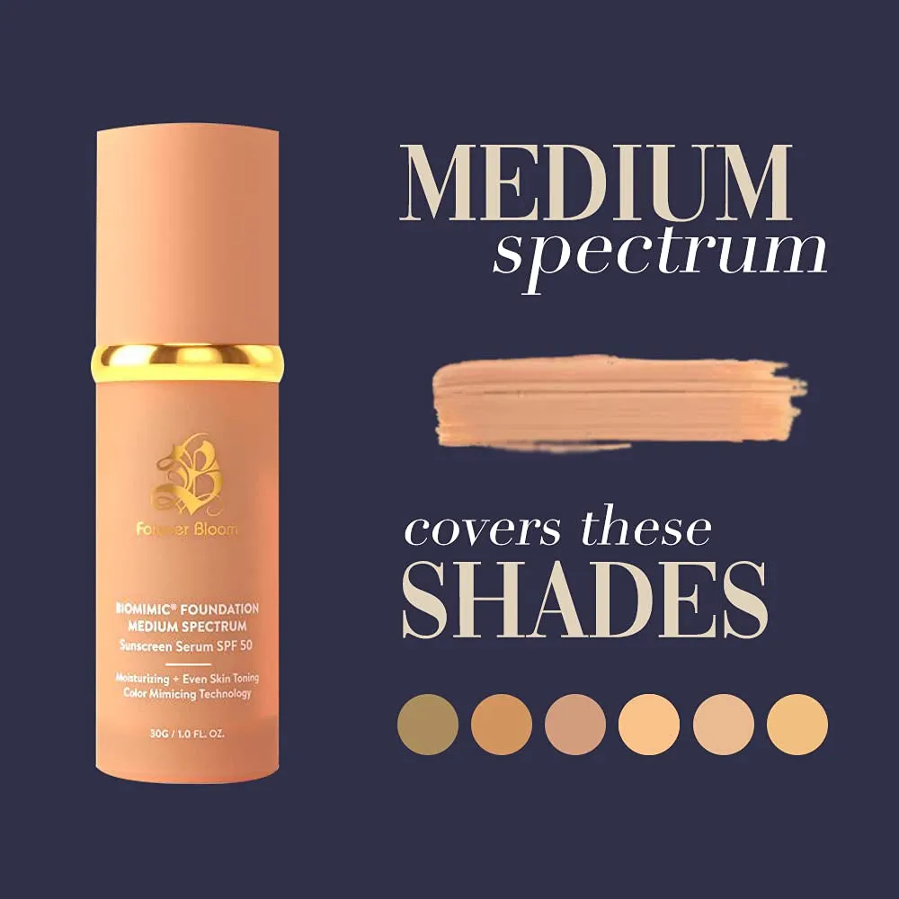 Bio Mimic Foundation Medium Spectrum by ; Protecting from Sun with SPF50; for Gym, Sports, Dancing