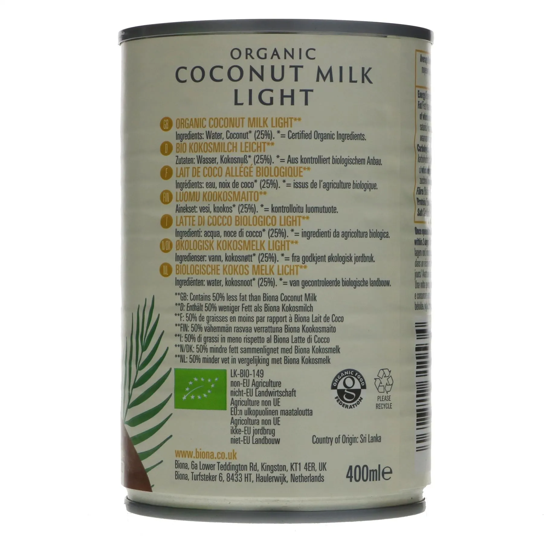 Biona | Coconut Milk Light Organic | 400ML
