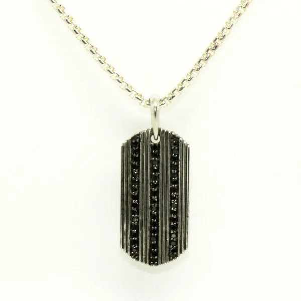 Black Diamond Dog Tag Silver Pendant