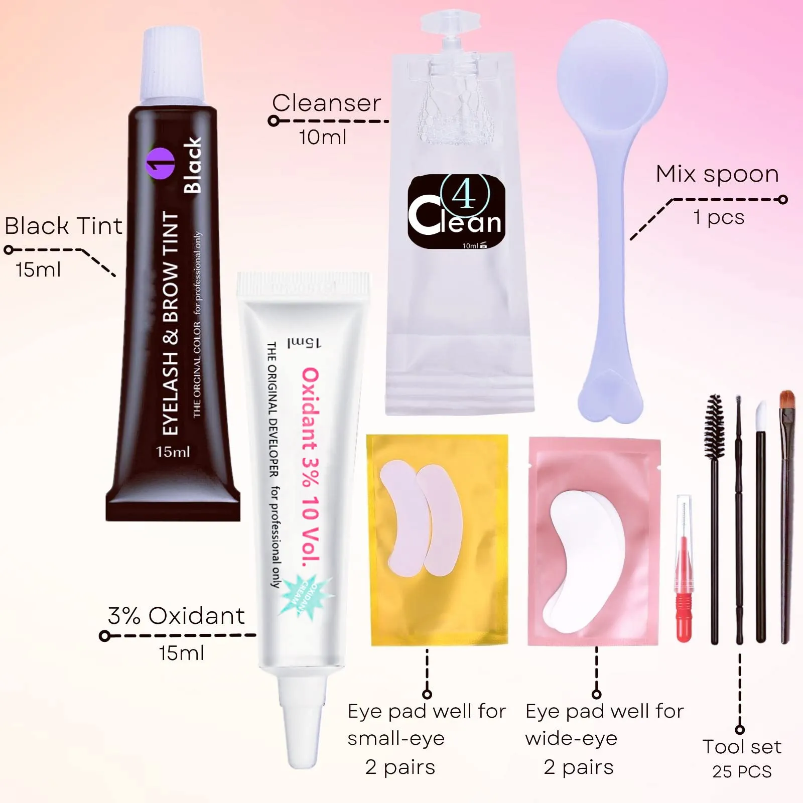 Black Lash Tint Kit, Keratin Black Eyelash Dye and Eyebrow Tint, 6 Week Voluminous Brow Tint, Tinting Look For Lash Perm/Lift/Lamination Treatment (Black Eyelash Tint Kit Only)