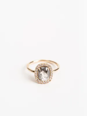 black oval diamond ring with halo setting