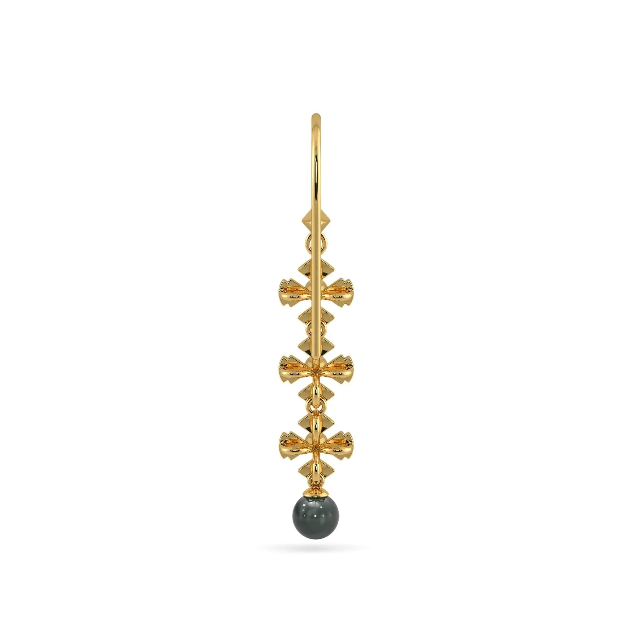 Black Pearl 18k Solid Yellow Gold Handmade Geometric Diamond Earrings, Pearl Earrings, Gold Earrings, Diamond Earrings