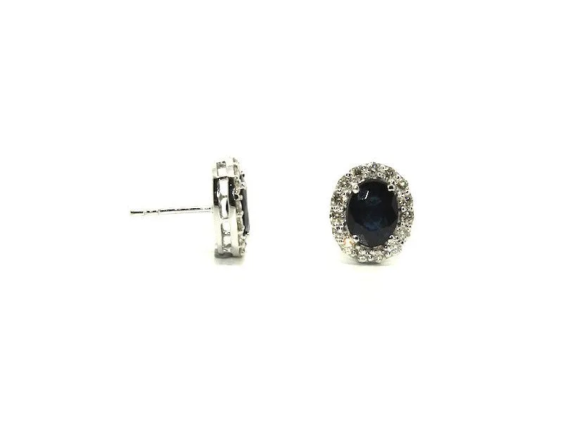 Blue Sapphire & Diamond Halo Studs Ad No.1063