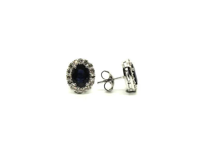 Blue Sapphire & Diamond Halo Studs Ad No.1063