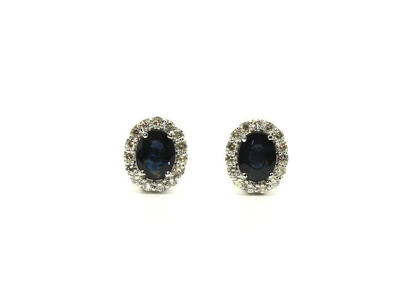 Blue Sapphire & Diamond Halo Studs Ad No.1063