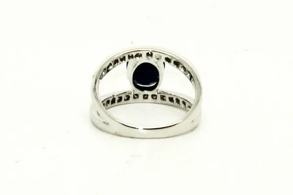 Blue Sapphire & Diamond Parallel Ring