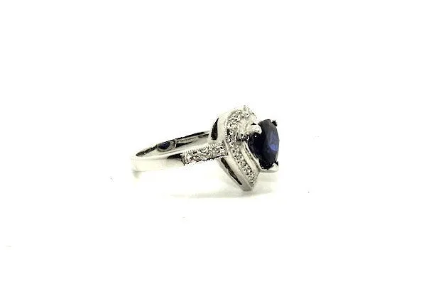 Blue Sapphire & Diamond Pave Cluster Heart Ring Ad No. 0669