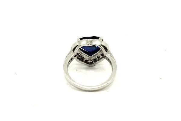 Blue Sapphire & Diamond Pave Cluster Heart Ring Ad No. 0669