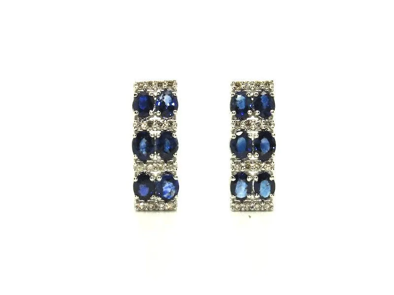 Blue Sapphire And Diamond 2row Parallel Earring Ad No.0985