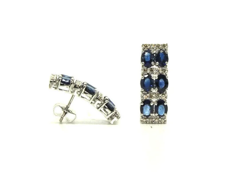 Blue Sapphire And Diamond 2row Parallel Earring Ad No.0985