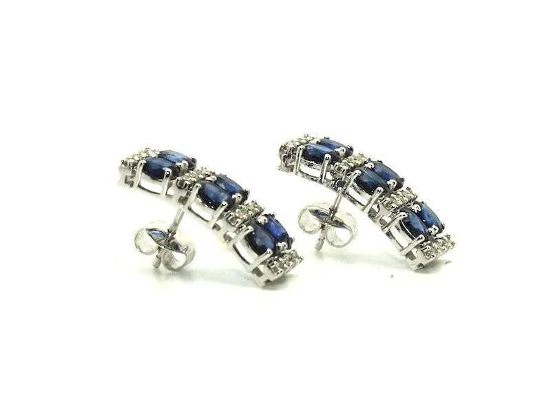 Blue Sapphire And Diamond 2row Parallel Earring Ad No.0985