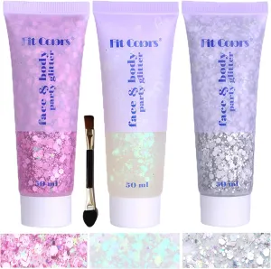 Body Face Chunky Glitter Gel: Pink White Silver Face Sparkles Glitter Gel Makeup for Singer Concerts Disco Festival Rave Accessories 150Ml Chunky Sequins Mermaid Face Body Hair Glitter Gel