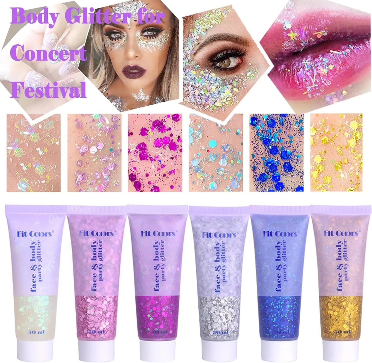 Body Face Chunky Glitter Gel: Pink White Silver Face Sparkles Glitter Gel Makeup for Singer Concerts Disco Festival Rave Accessories 150Ml Chunky Sequins Mermaid Face Body Hair Glitter Gel