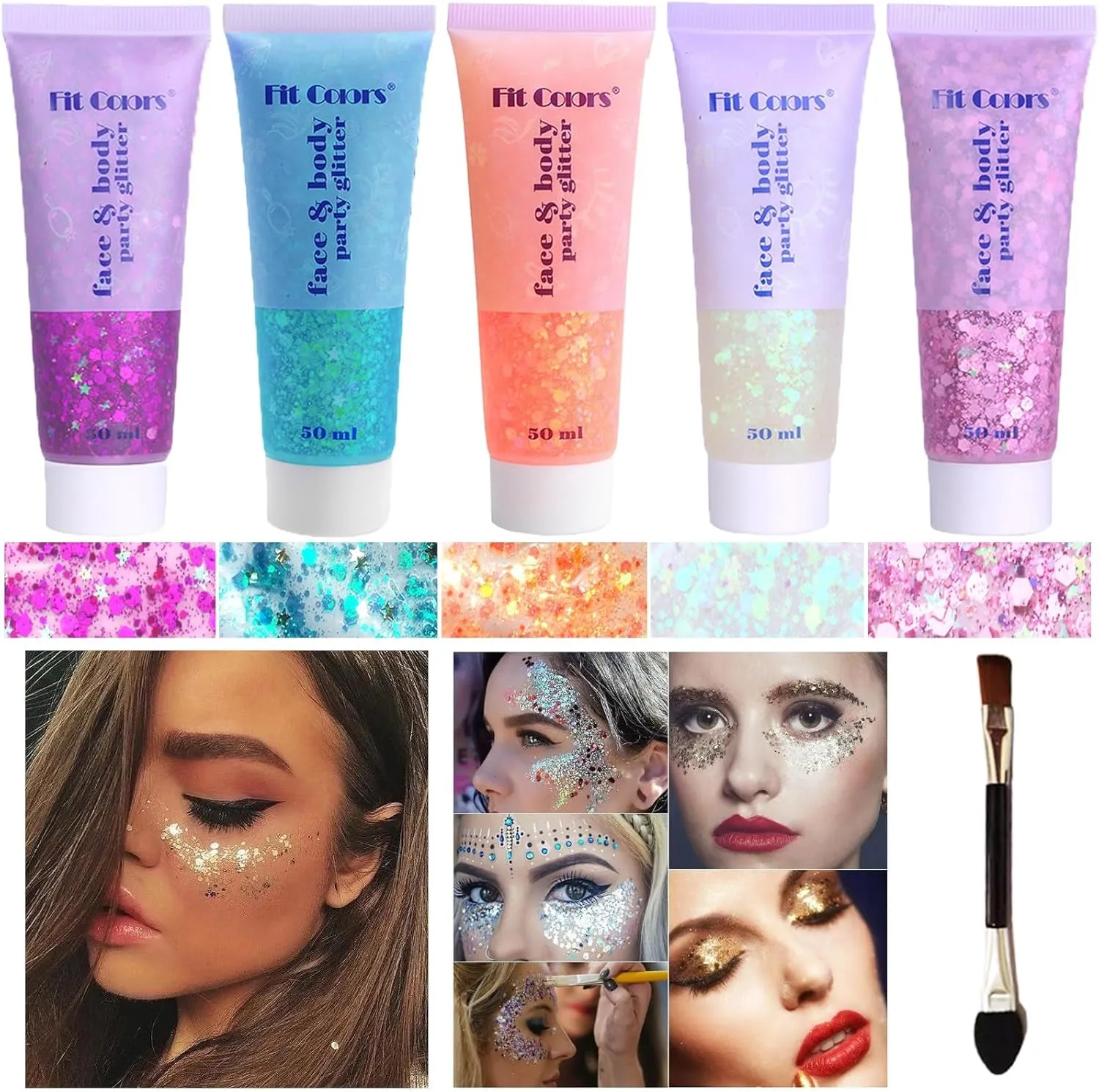 Body Face Chunky Glitter Gel: Pink White Silver Face Sparkles Glitter Gel Makeup for Singer Concerts Disco Festival Rave Accessories 150Ml Chunky Sequins Mermaid Face Body Hair Glitter Gel
