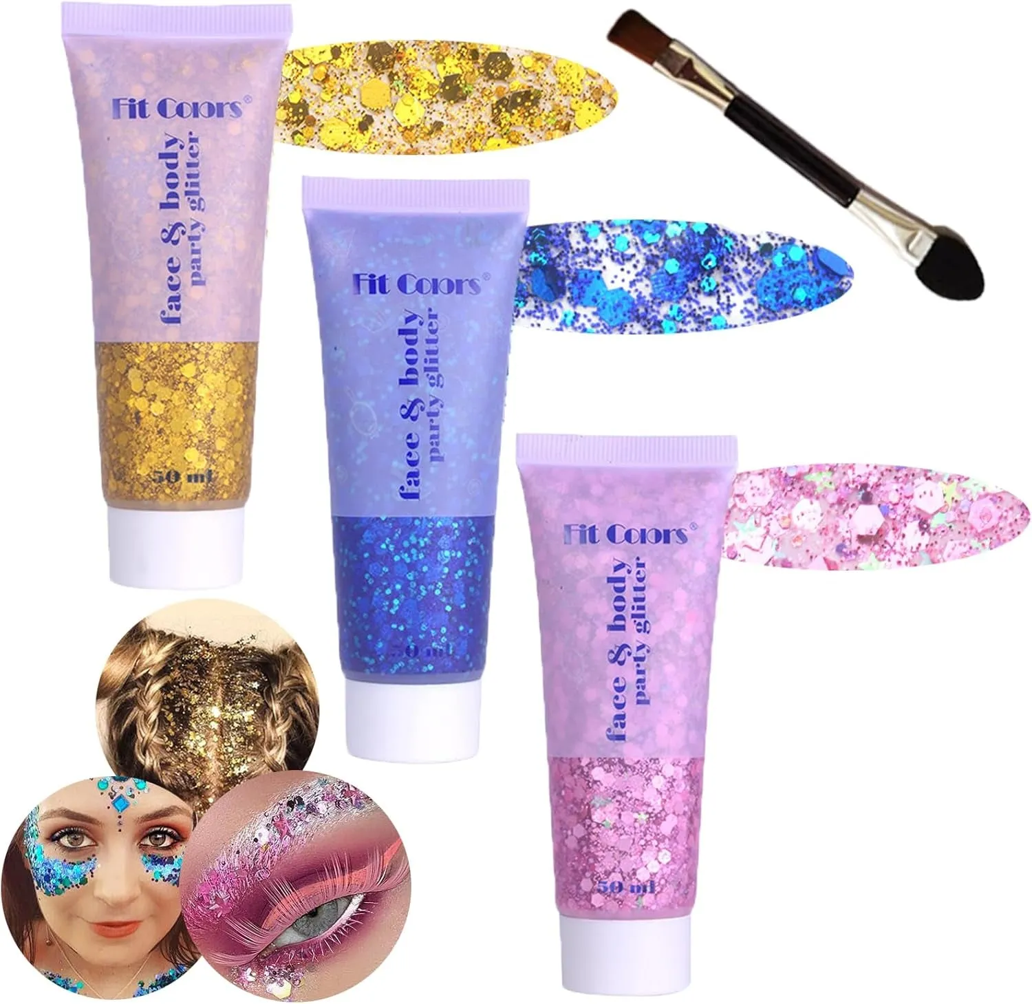 Body Face Chunky Glitter Gel: Pink White Silver Face Sparkles Glitter Gel Makeup for Singer Concerts Disco Festival Rave Accessories 150Ml Chunky Sequins Mermaid Face Body Hair Glitter Gel