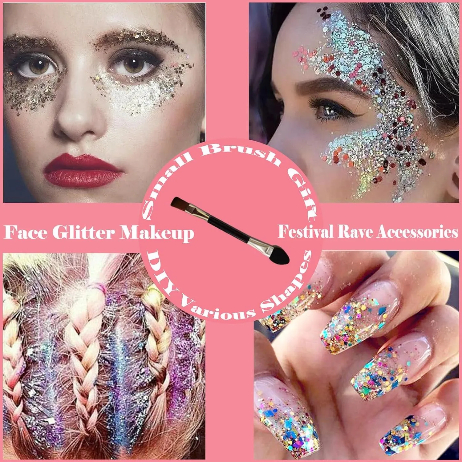 Body Face Chunky Glitter Gel: Pink White Silver Face Sparkles Glitter Gel Makeup for Singer Concerts Disco Festival Rave Accessories 150Ml Chunky Sequins Mermaid Face Body Hair Glitter Gel