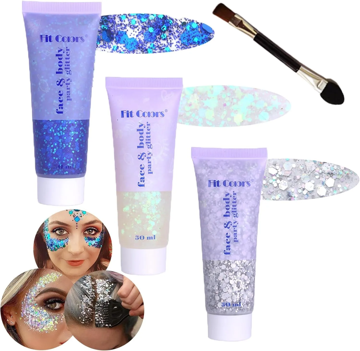 Body Face Chunky Glitter Gel: Pink White Silver Face Sparkles Glitter Gel Makeup for Singer Concerts Disco Festival Rave Accessories 150Ml Chunky Sequins Mermaid Face Body Hair Glitter Gel
