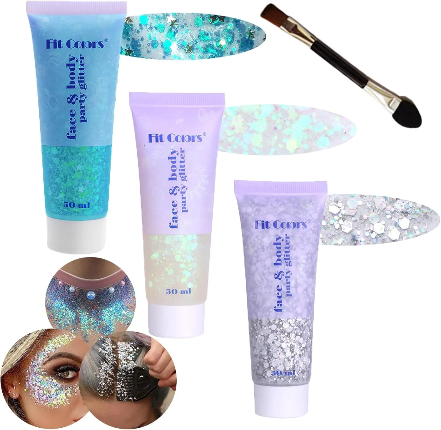 Body Face Chunky Glitter Gel: Pink White Silver Face Sparkles Glitter Gel Makeup for Singer Concerts Disco Festival Rave Accessories 150Ml Chunky Sequins Mermaid Face Body Hair Glitter Gel