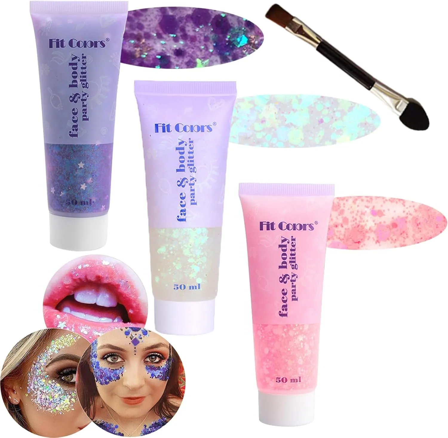 Body Face Chunky Glitter Gel: Pink White Silver Face Sparkles Glitter Gel Makeup for Singer Concerts Disco Festival Rave Accessories 150Ml Chunky Sequins Mermaid Face Body Hair Glitter Gel