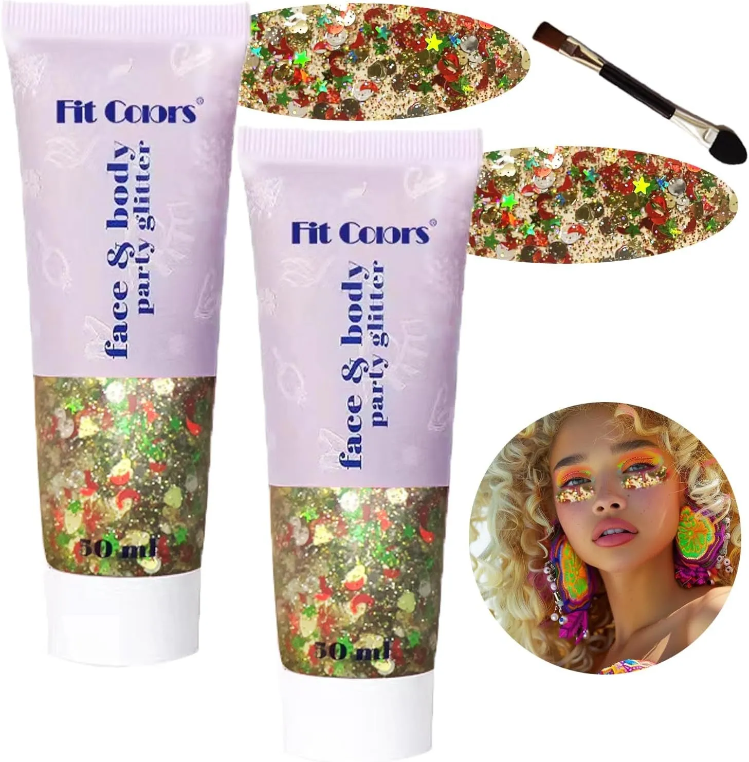 Body Face Chunky Glitter Gel: Pink White Silver Face Sparkles Glitter Gel Makeup for Singer Concerts Disco Festival Rave Accessories 150Ml Chunky Sequins Mermaid Face Body Hair Glitter Gel