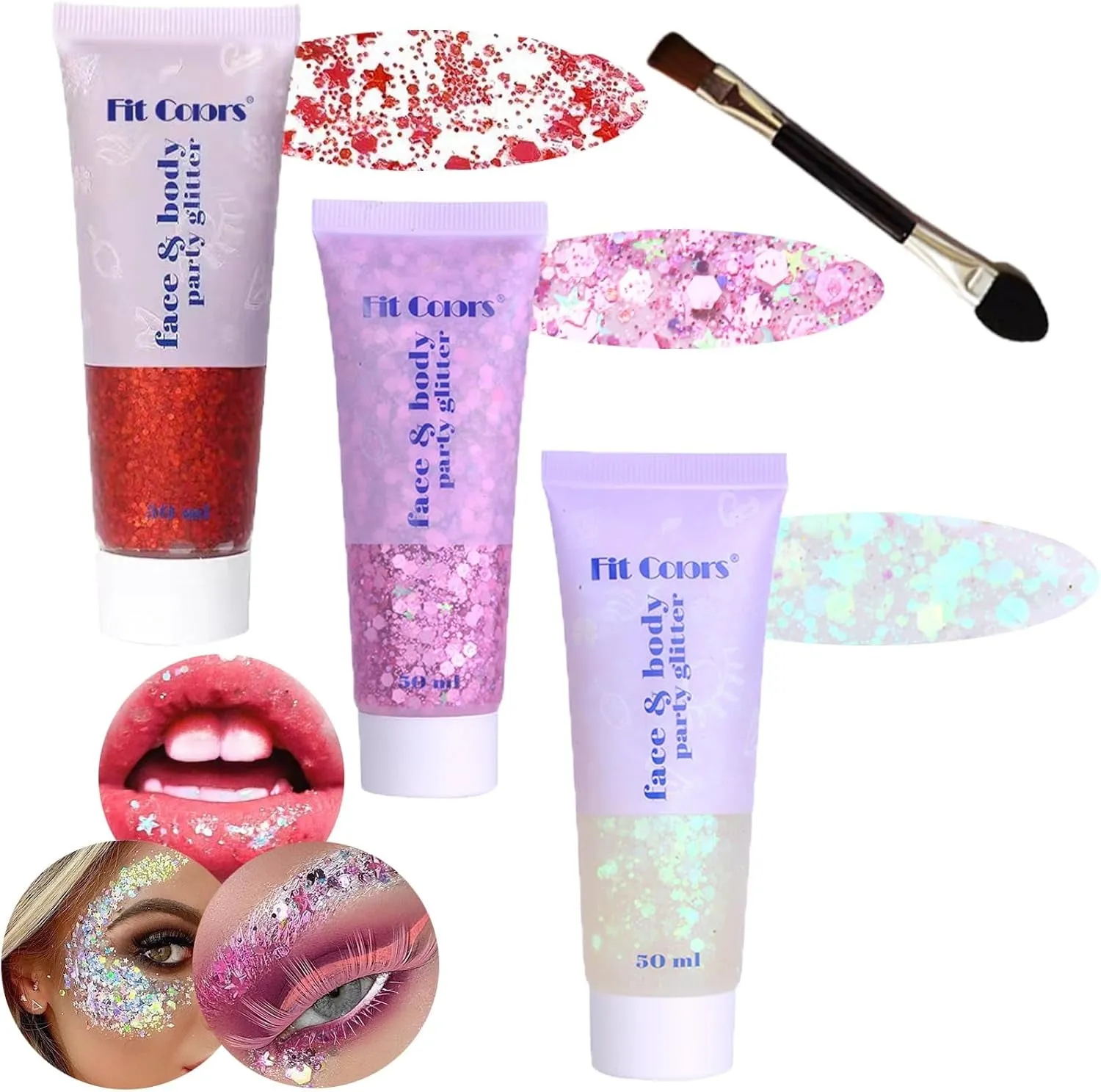Body Face Chunky Glitter Gel: Pink White Silver Face Sparkles Glitter Gel Makeup for Singer Concerts Disco Festival Rave Accessories 150Ml Chunky Sequins Mermaid Face Body Hair Glitter Gel
