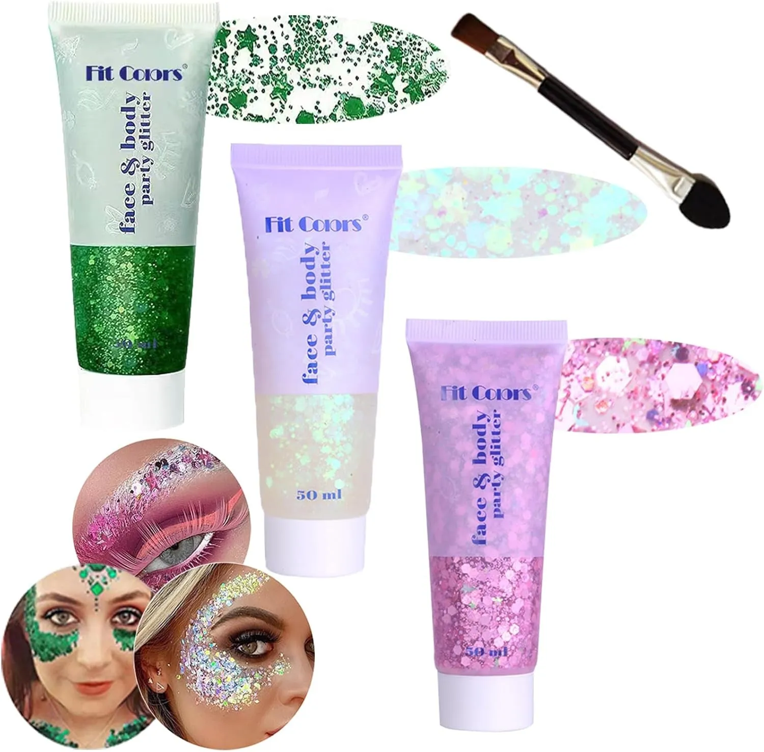Body Face Chunky Glitter Gel: Pink White Silver Face Sparkles Glitter Gel Makeup for Singer Concerts Disco Festival Rave Accessories 150Ml Chunky Sequins Mermaid Face Body Hair Glitter Gel