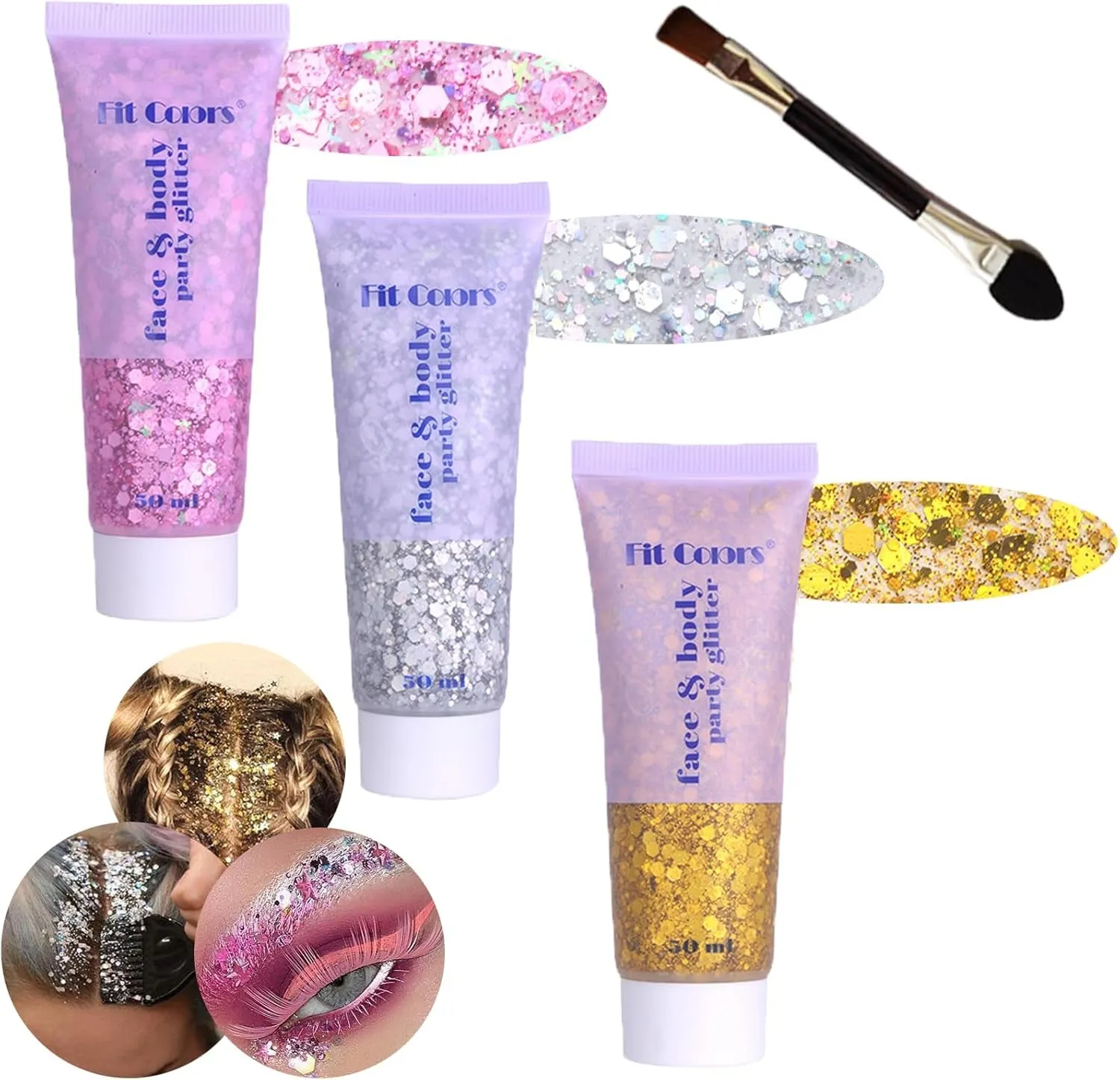 Body Face Chunky Glitter Gel: Pink White Silver Face Sparkles Glitter Gel Makeup for Singer Concerts Disco Festival Rave Accessories 150Ml Chunky Sequins Mermaid Face Body Hair Glitter Gel