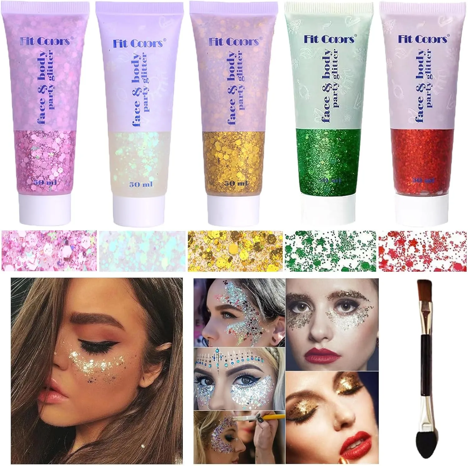 Body Face Chunky Glitter Gel: Pink White Silver Face Sparkles Glitter Gel Makeup for Singer Concerts Disco Festival Rave Accessories 150Ml Chunky Sequins Mermaid Face Body Hair Glitter Gel