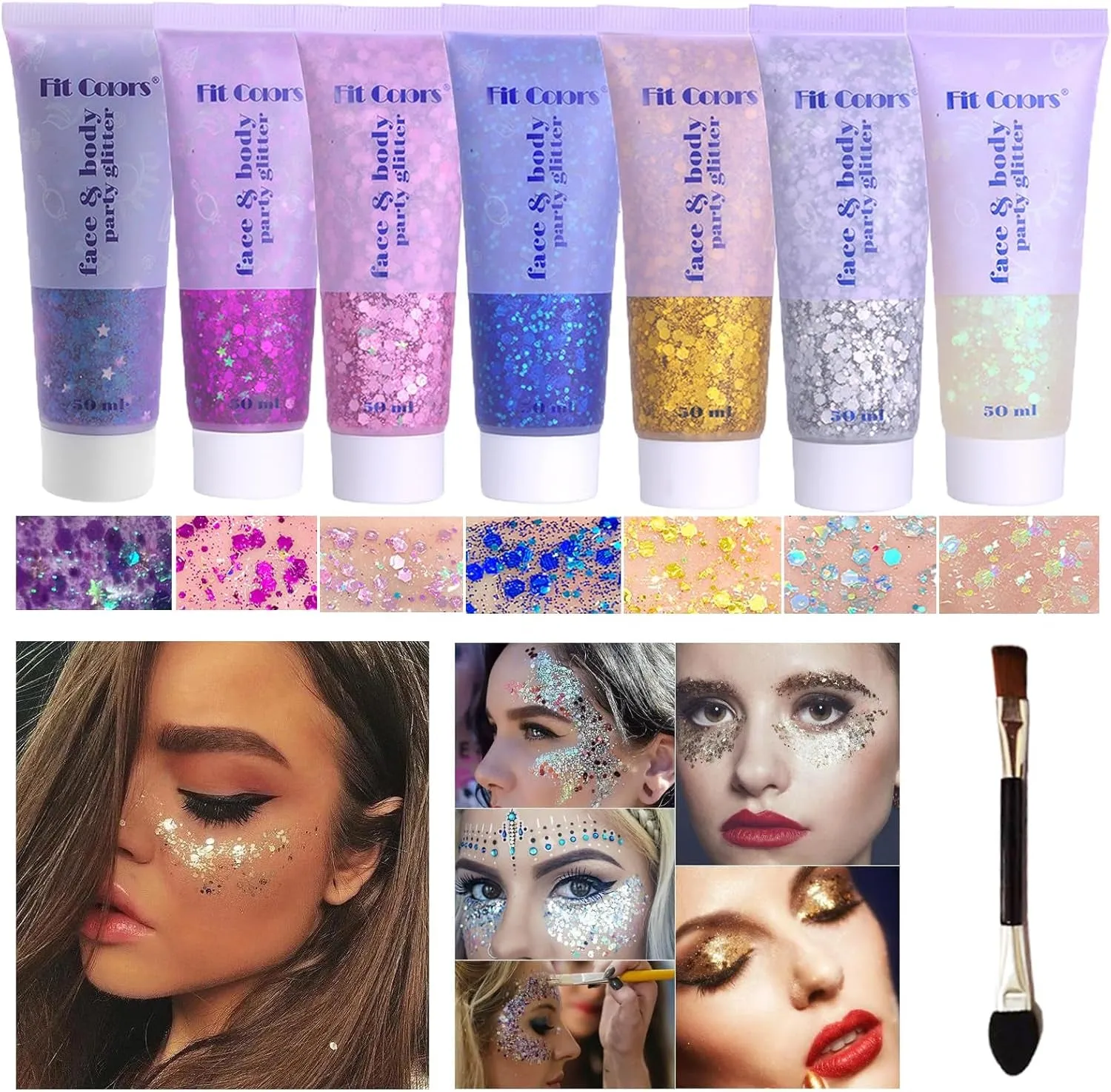 Body Face Chunky Glitter Gel: Pink White Silver Face Sparkles Glitter Gel Makeup for Singer Concerts Disco Festival Rave Accessories 150Ml Chunky Sequins Mermaid Face Body Hair Glitter Gel