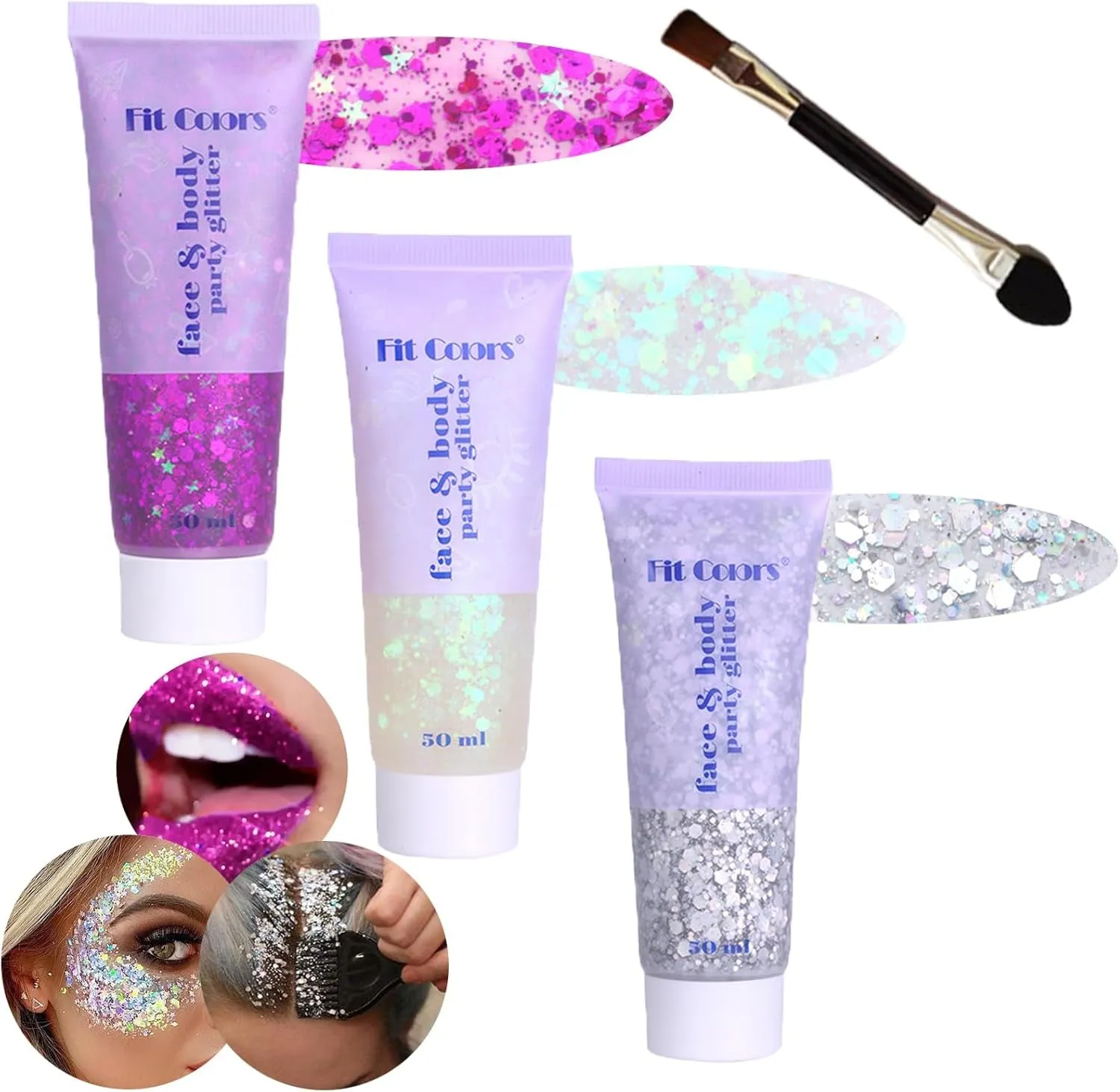 Body Face Chunky Glitter Gel: Pink White Silver Face Sparkles Glitter Gel Makeup for Singer Concerts Disco Festival Rave Accessories 150Ml Chunky Sequins Mermaid Face Body Hair Glitter Gel