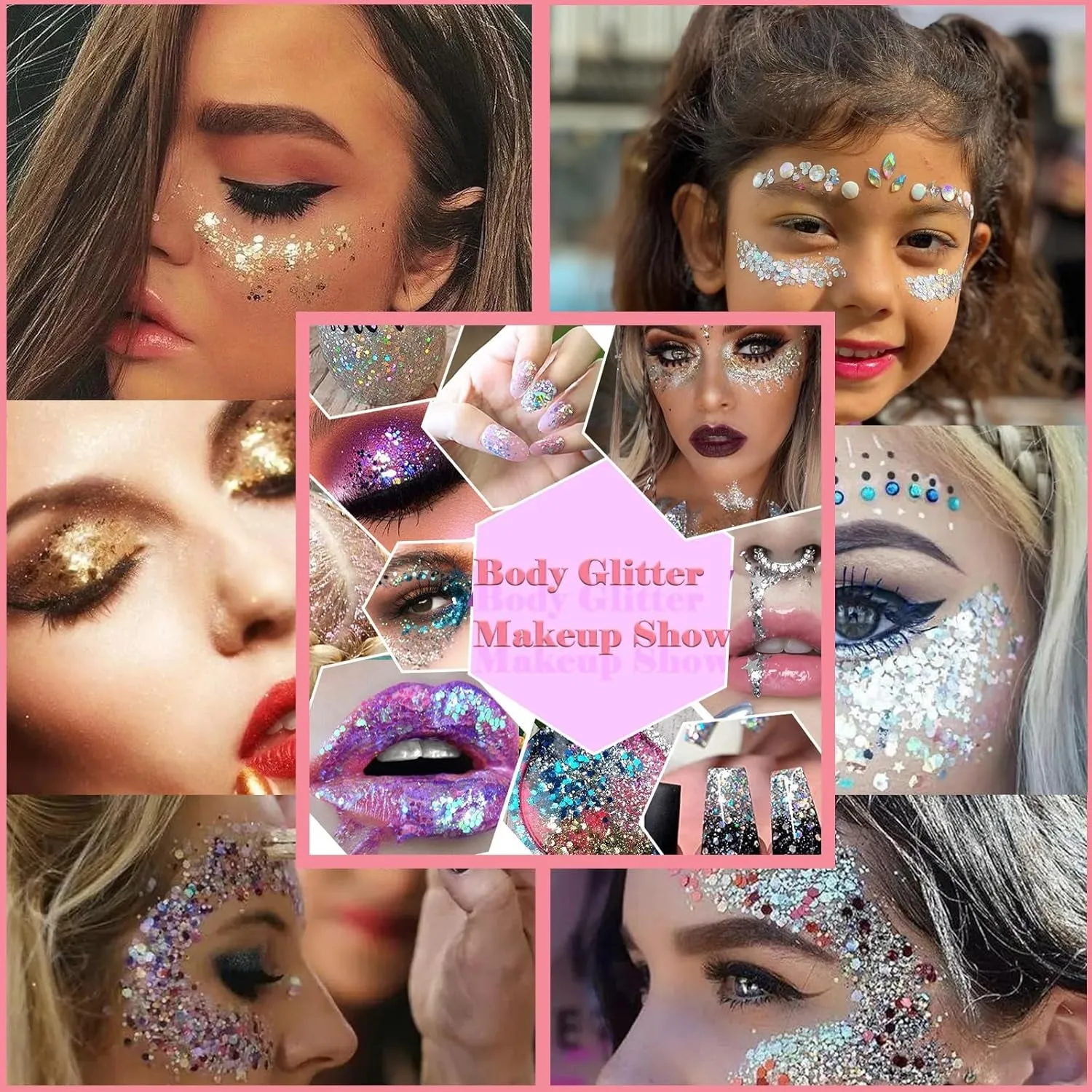 Body Face Chunky Glitter Gel: Pink White Silver Face Sparkles Glitter Gel Makeup for Singer Concerts Disco Festival Rave Accessories 150Ml Chunky Sequins Mermaid Face Body Hair Glitter Gel