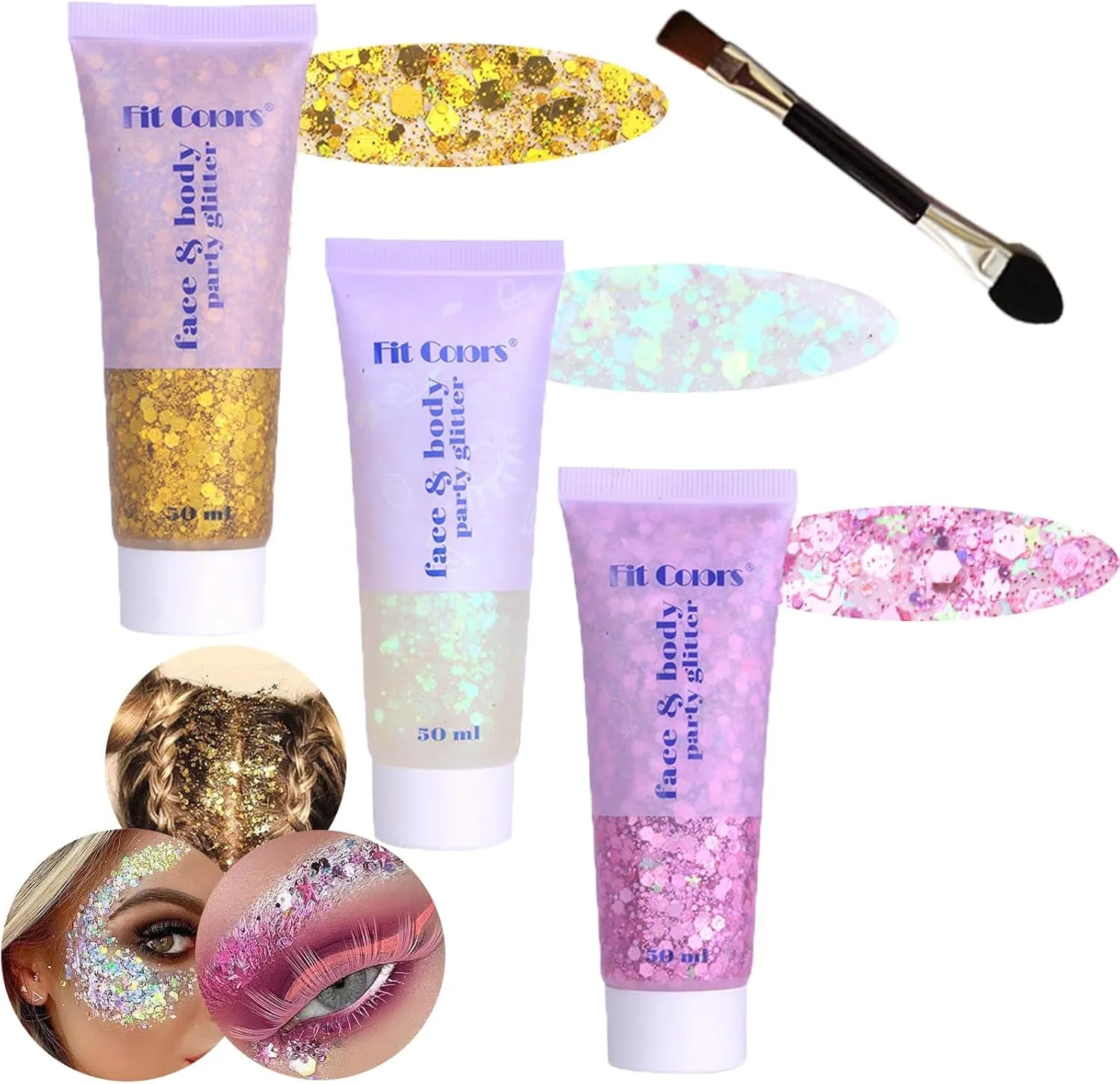 Body Face Chunky Glitter Gel: Pink White Silver Face Sparkles Glitter Gel Makeup for Singer Concerts Disco Festival Rave Accessories 150Ml Chunky Sequins Mermaid Face Body Hair Glitter Gel