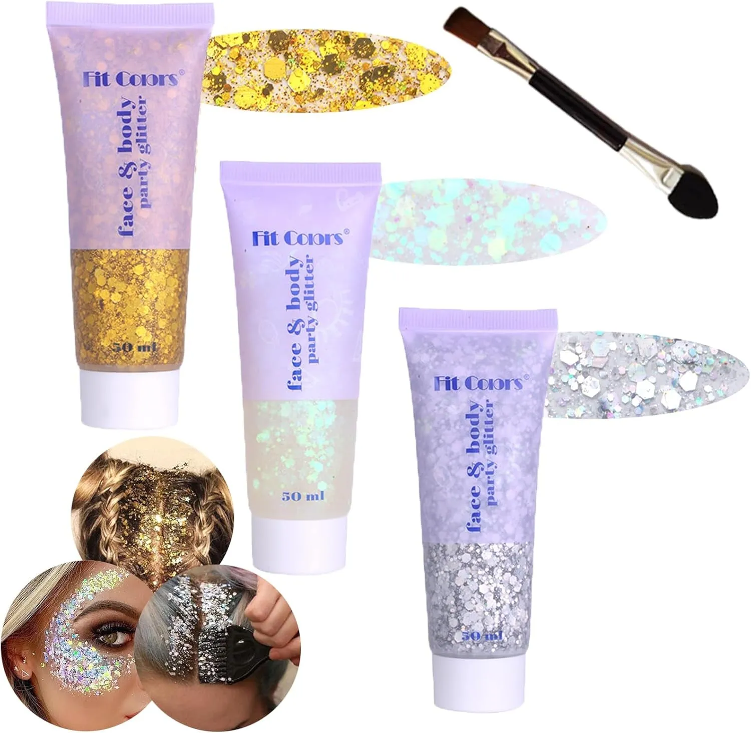 Body Face Chunky Glitter Gel: Pink White Silver Face Sparkles Glitter Gel Makeup for Singer Concerts Disco Festival Rave Accessories 150Ml Chunky Sequins Mermaid Face Body Hair Glitter Gel