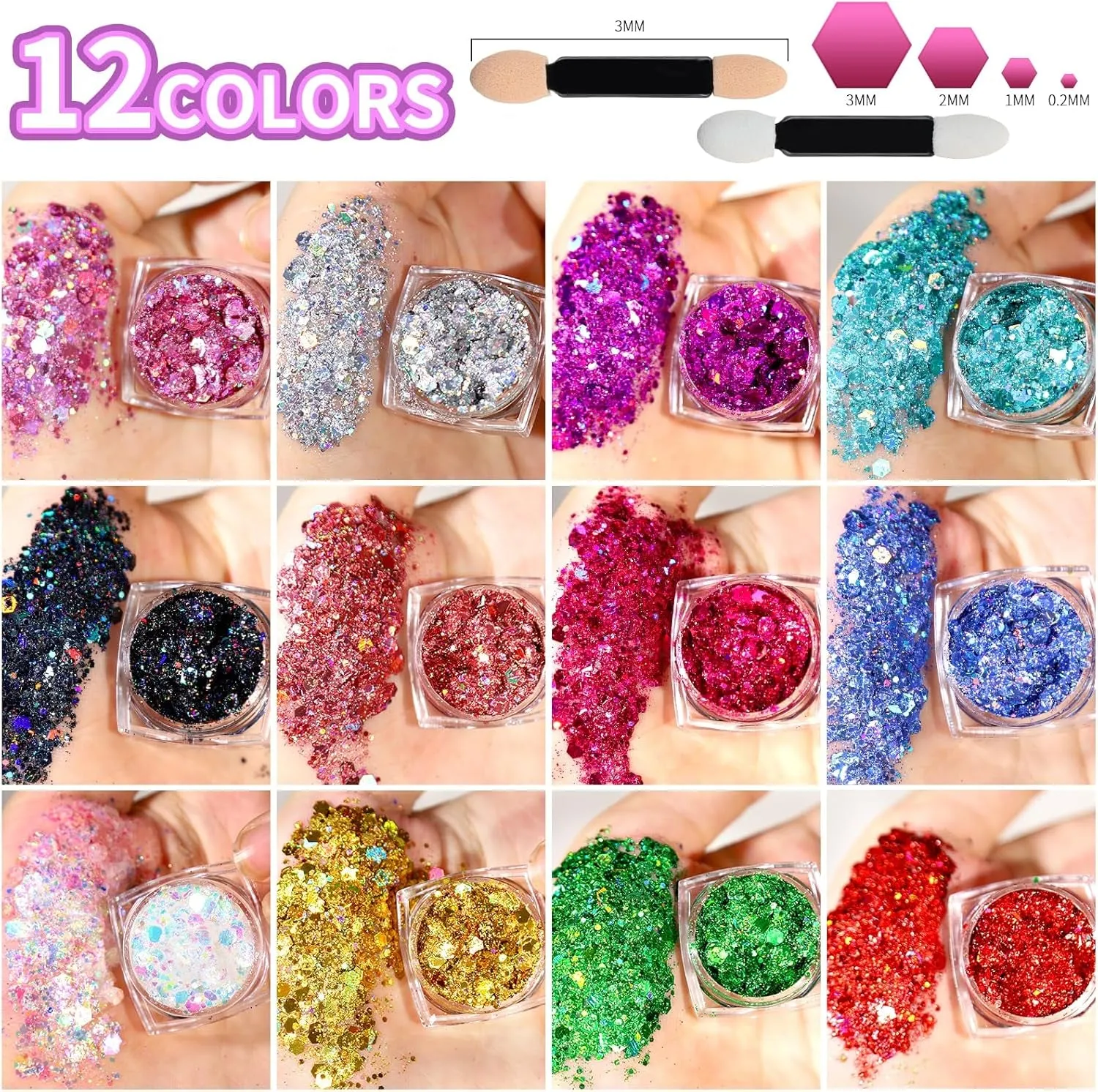 Body Glitter Face Glitter Makeup Festival Glitter Gel, 12 Colors Face and Body Glitter Gel, Hair Glitter Gel, Glitter Gel Makeup, Glitter for Face and Hair, Body Makeup