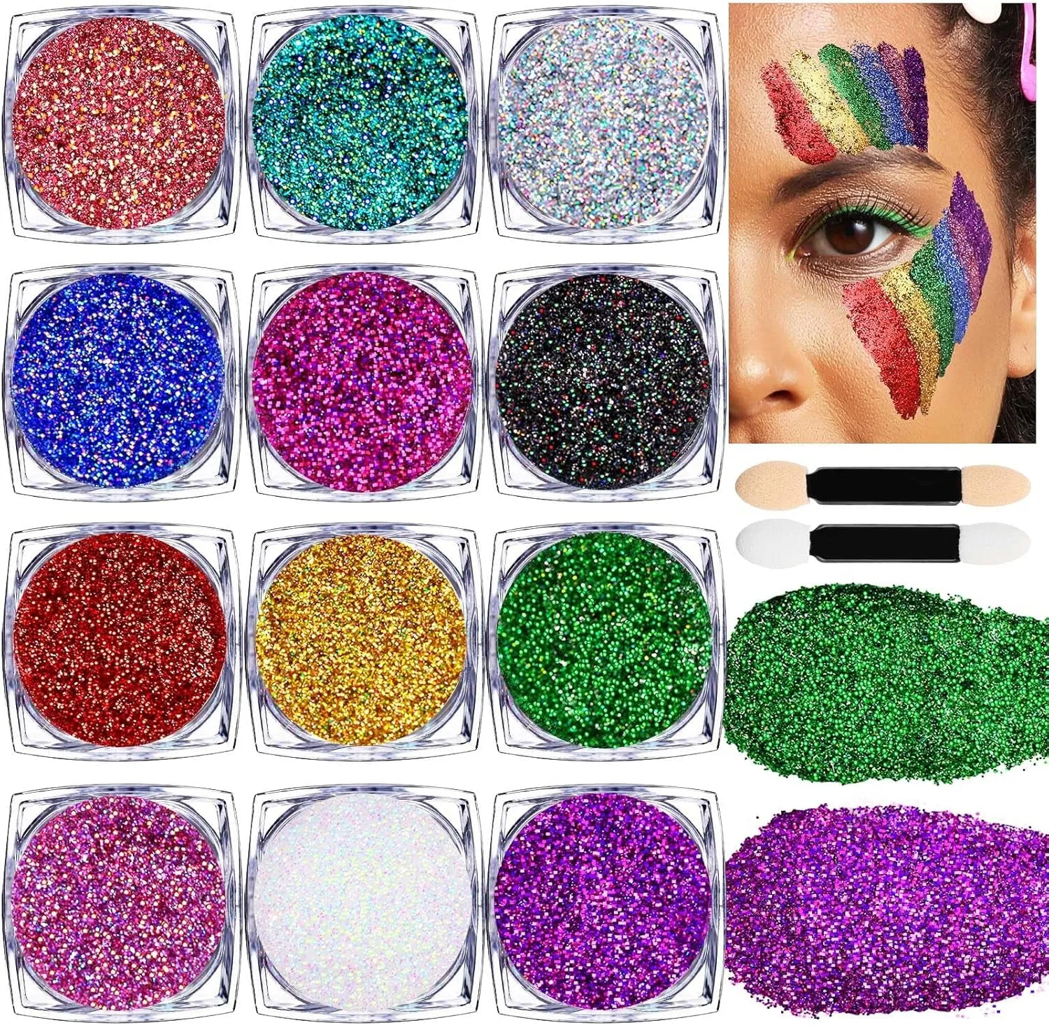 Body Glitter Face Glitter Makeup Festival Glitter Gel, 12 Colors Face and Body Glitter Gel, Hair Glitter Gel, Glitter Gel Makeup, Glitter for Face and Hair, Body Makeup