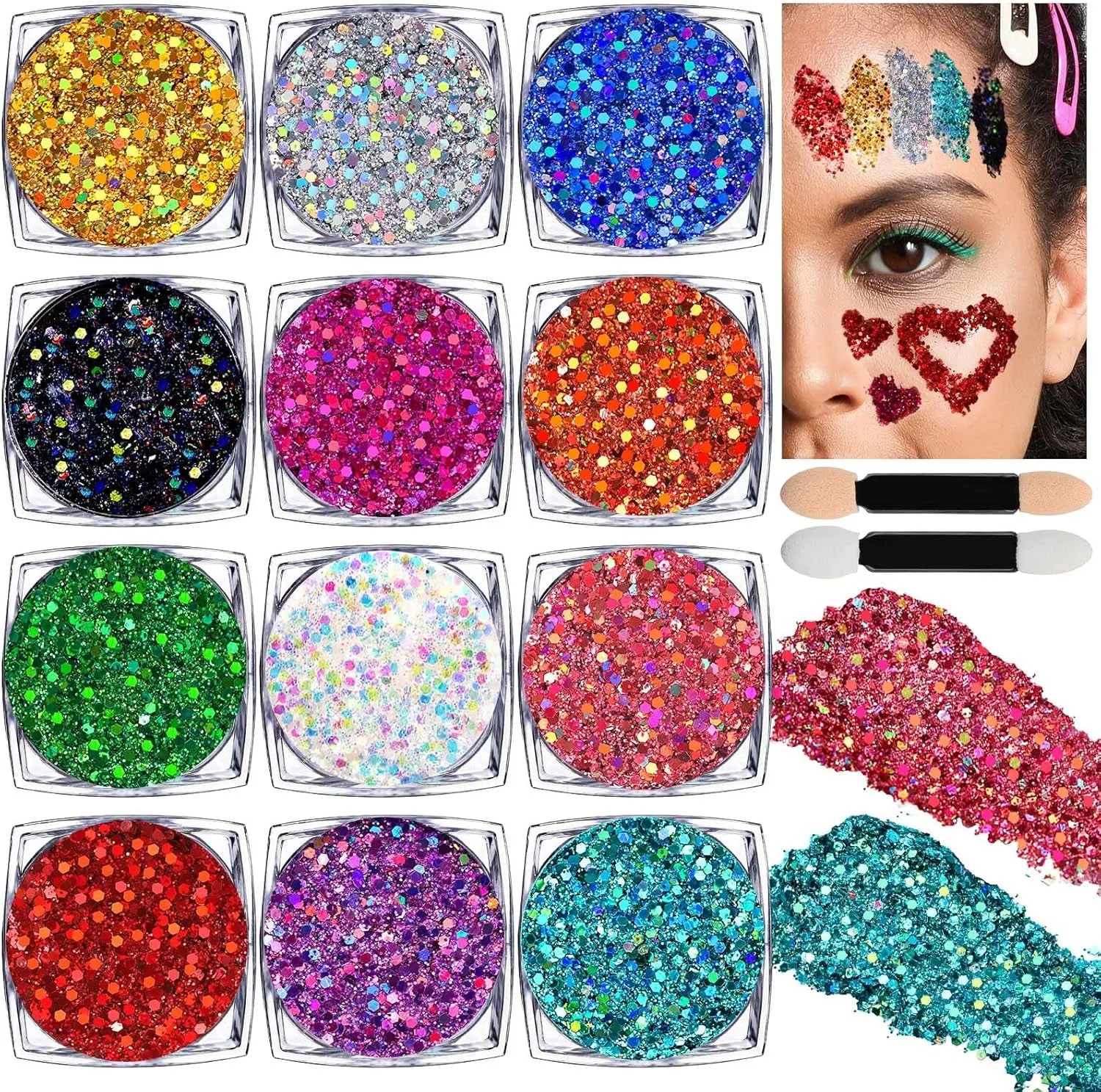 Body Glitter Face Glitter Makeup Festival Glitter Gel, 12 Colors Face and Body Glitter Gel, Hair Glitter Gel, Glitter Gel Makeup, Glitter for Face and Hair, Body Makeup