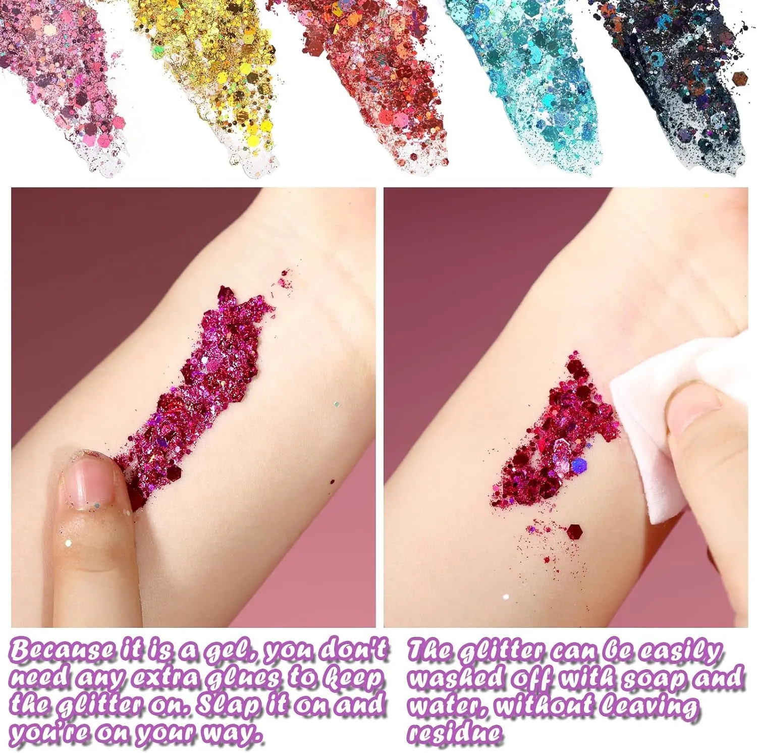 Body Glitter Face Glitter Makeup Festival Glitter Gel, 12 Colors Face and Body Glitter Gel, Hair Glitter Gel, Glitter Gel Makeup, Glitter for Face and Hair, Body Makeup
