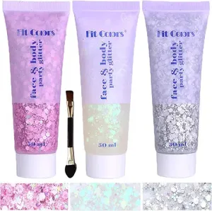Body Glitter Gel, Face Glitter Body Gel Sequins Shimmer Liquid Eyeshadow, Chunky Glitter for Face Hair Nails, Holographic Cosmetic Laser Powder Festival Glitter Makeup 50Ml(White)