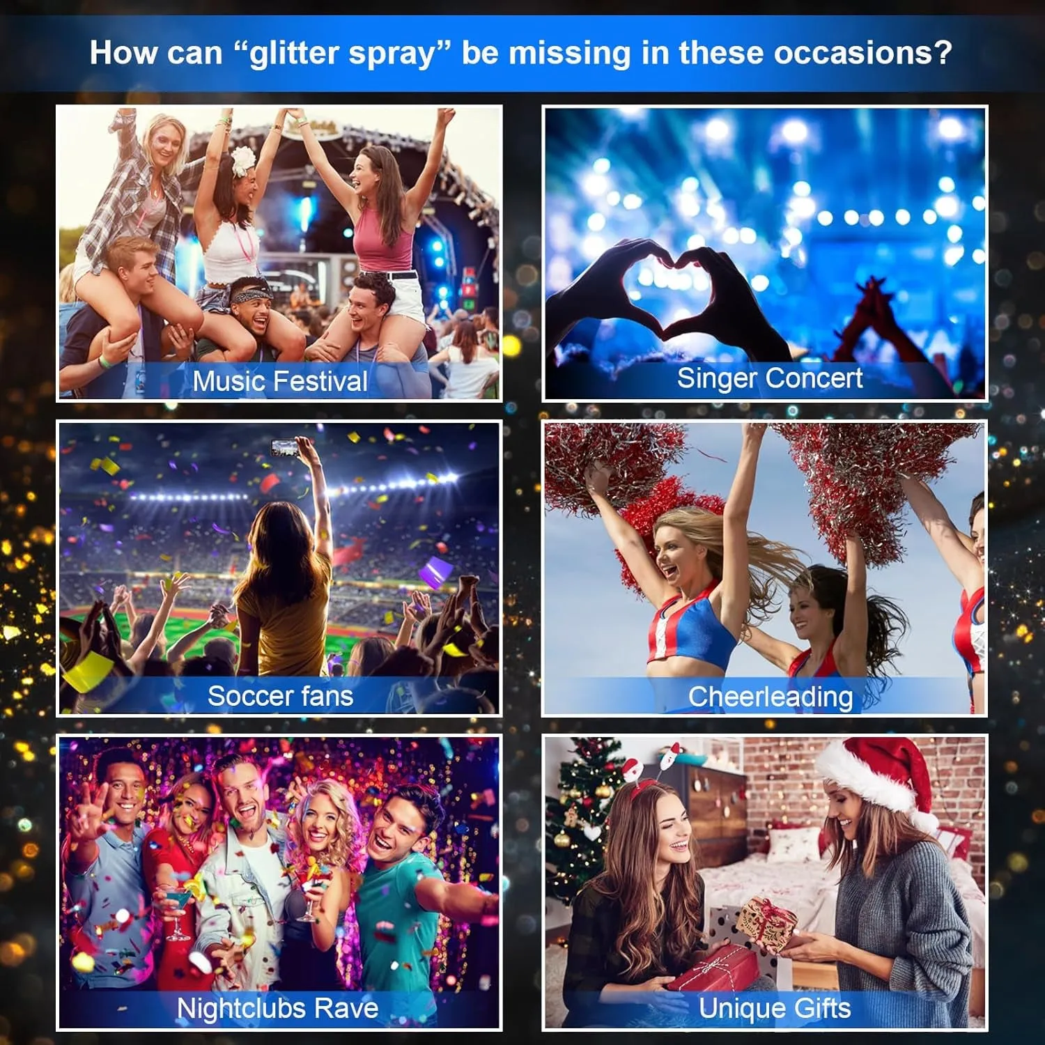 Body Glitter Spray, Temporary Body Shimmer Spray for Face, Hair, Clothing, Long Lasting Quick-Drying Shiny Hairspray for Music Festival Rave, Nightclub Party, Prom, 2Oz