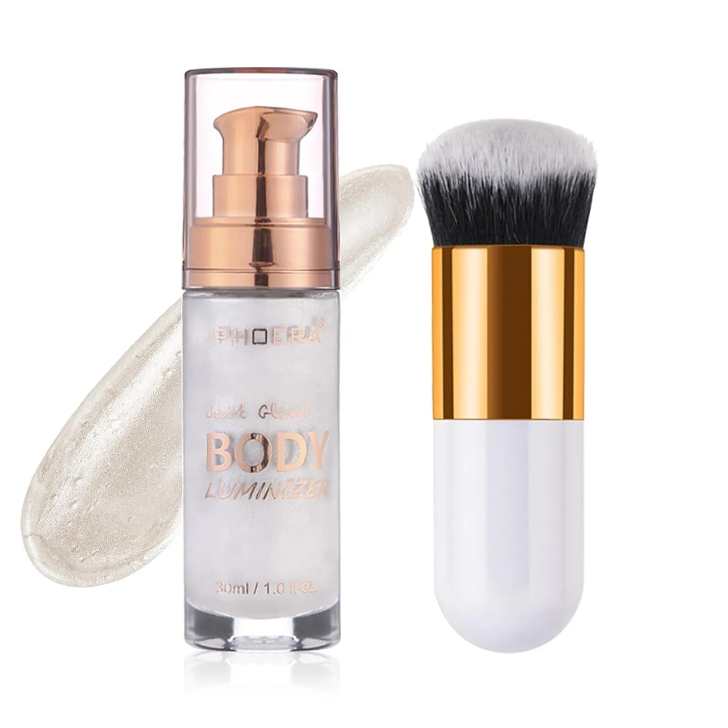 Body Shimmer Oil, Waterproof Long Lasting Moisturizing Body Luminizer Glow for Face , Liquid Illuminator Highlighter 1Oz/Jars, Makeup Brush Include (Glistening Bronze #03)