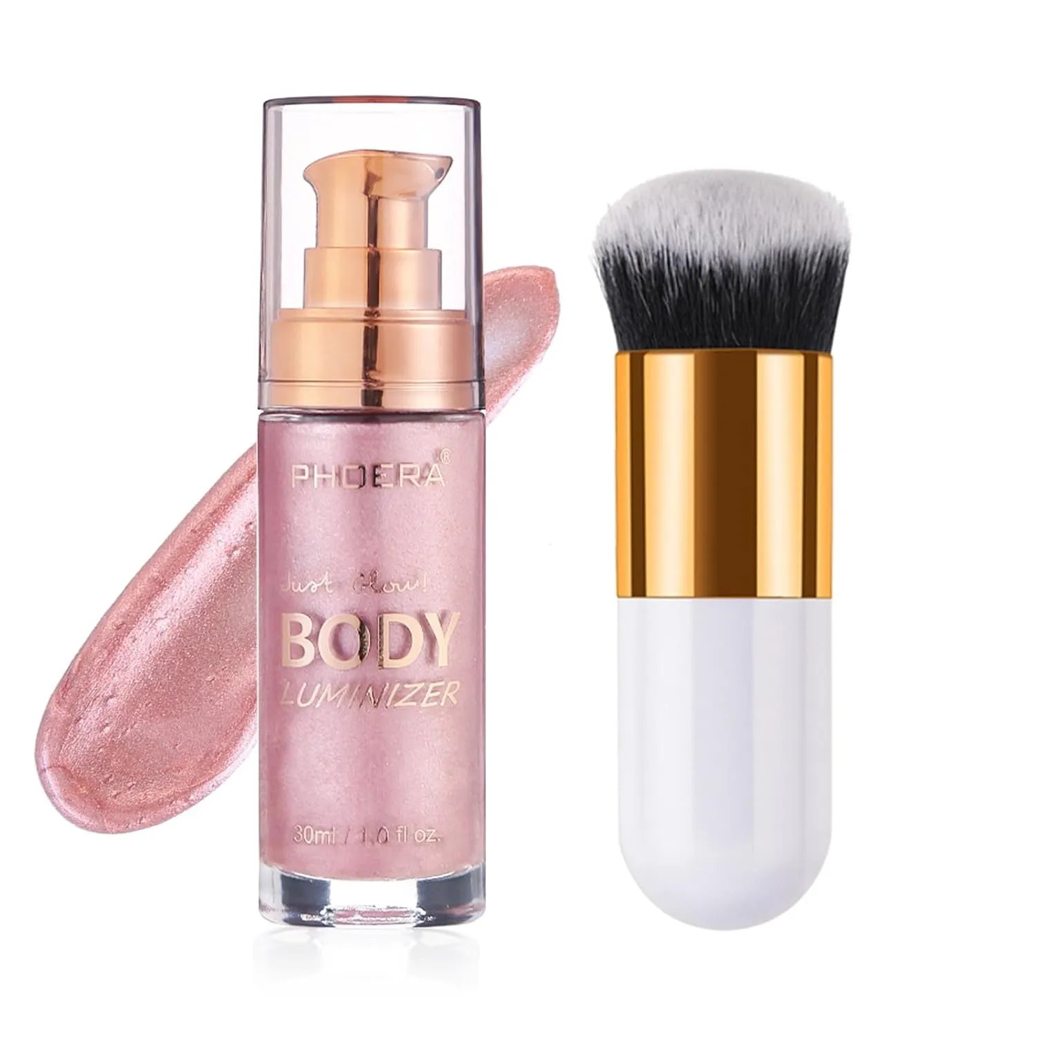 Body Shimmer Oil, Waterproof Long Lasting Moisturizing Body Luminizer Glow for Face , Liquid Illuminator Highlighter 1Oz/Jars, Makeup Brush Include (Glistening Bronze #03)