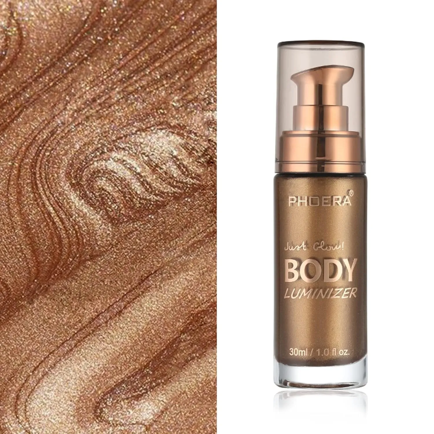 Body Shimmer Oil, Waterproof Long Lasting Moisturizing Body Luminizer Glow for Face , Liquid Illuminator Highlighter 1Oz/Jars, Makeup Brush Include (Glistening Bronze #03)