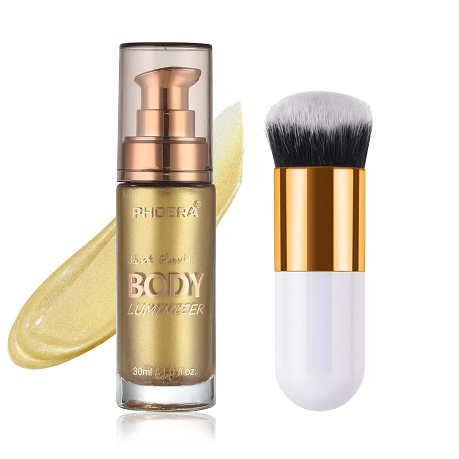 Body Shimmer Oil, Waterproof Long Lasting Moisturizing Body Luminizer Glow for Face , Liquid Illuminator Highlighter 1Oz/Jars, Makeup Brush Include (Glistening Bronze #03)