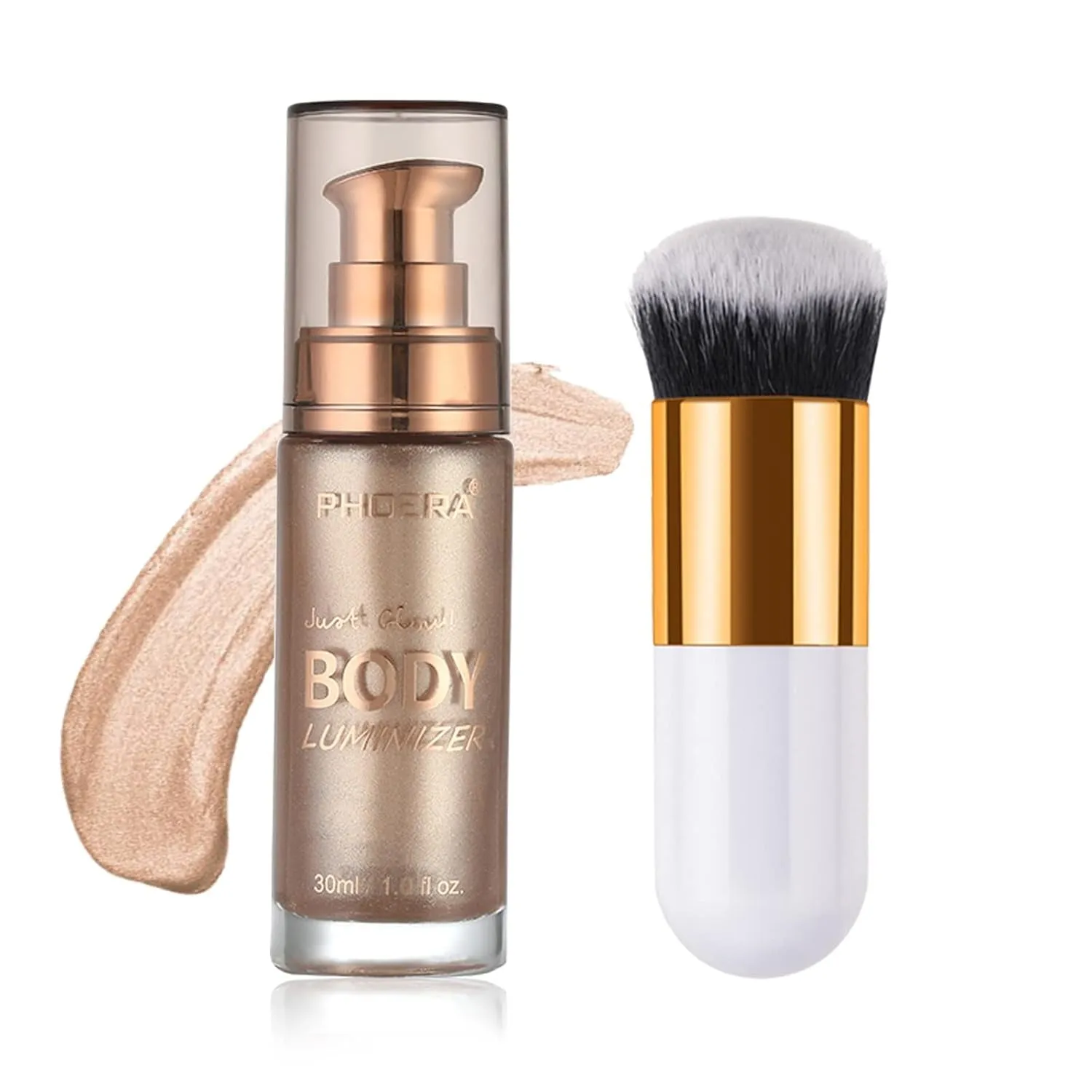 Body Shimmer Oil, Waterproof Long Lasting Moisturizing Body Luminizer Glow for Face , Liquid Illuminator Highlighter 1Oz/Jars, Makeup Brush Include (Glistening Bronze #03)