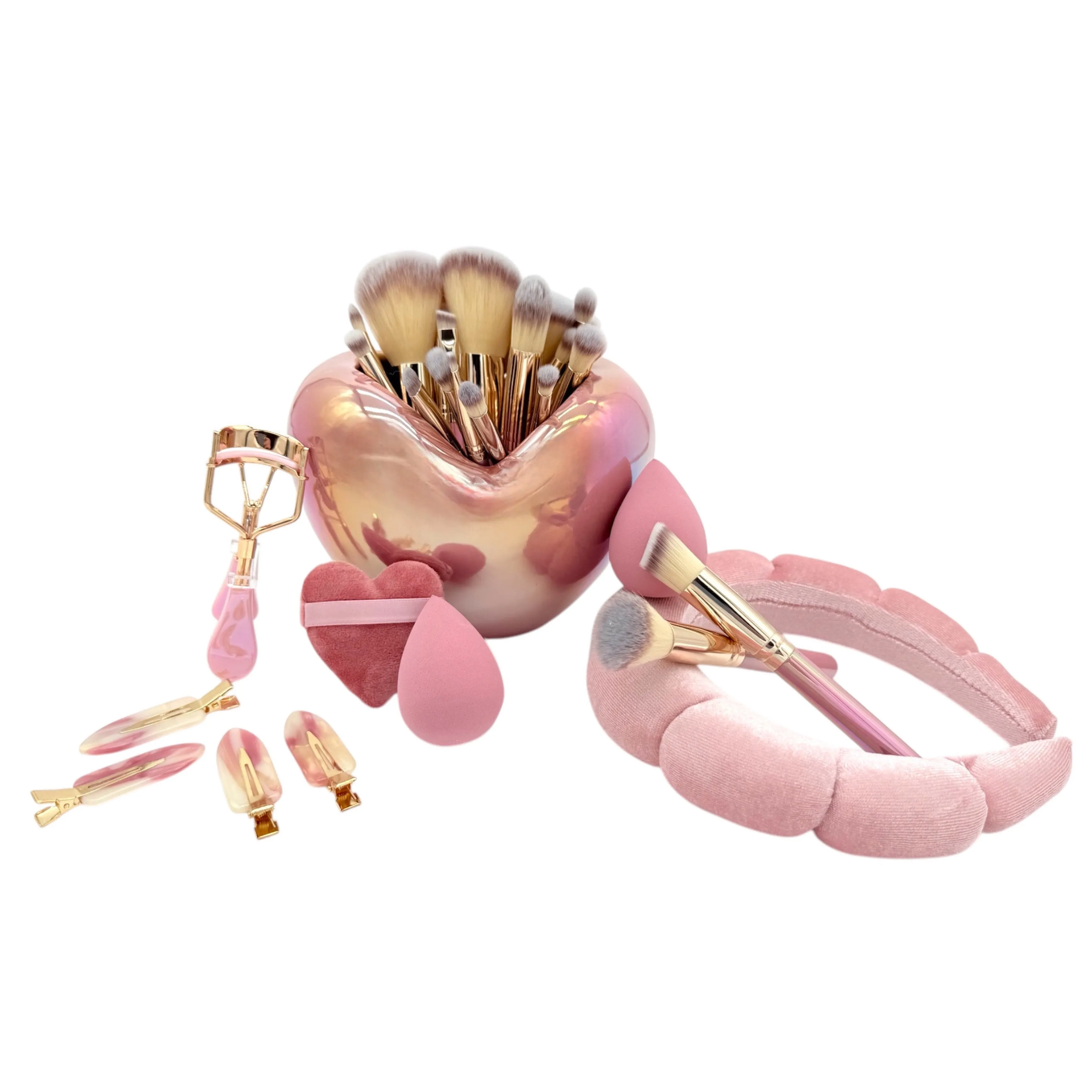 Bold Pink/Chrome Heart Cup Mega Glitz & Glam | LIMITED EDITION 31pc Essentials Collection Brush Set | GG4392